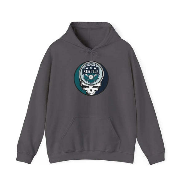 Seattle Mariners hoodie in charcoal with front circular logo, hood drawstring, kangaroo pocket