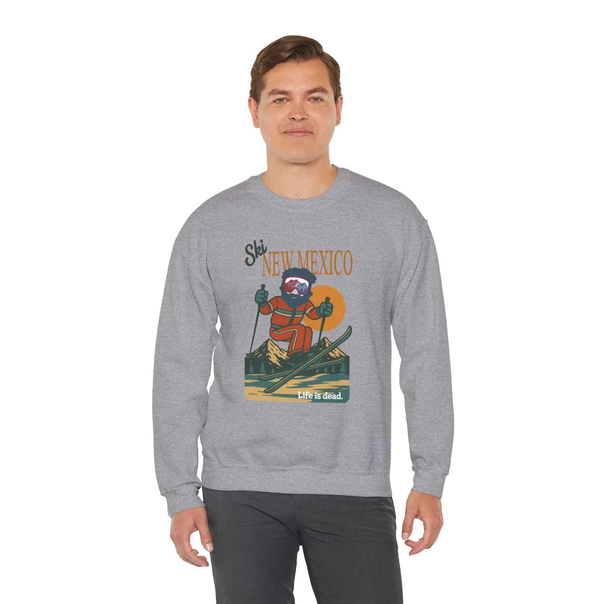 Sport grey crewneck sweatshirt with front ski graphic and ribbed cuffs