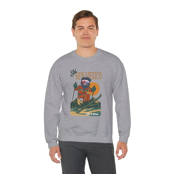 Sport grey crewneck sweatshirt with front ski graphic and ribbed cuffs