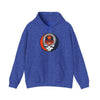 Blue heather pullover hoodie with Houston logo patch on chest