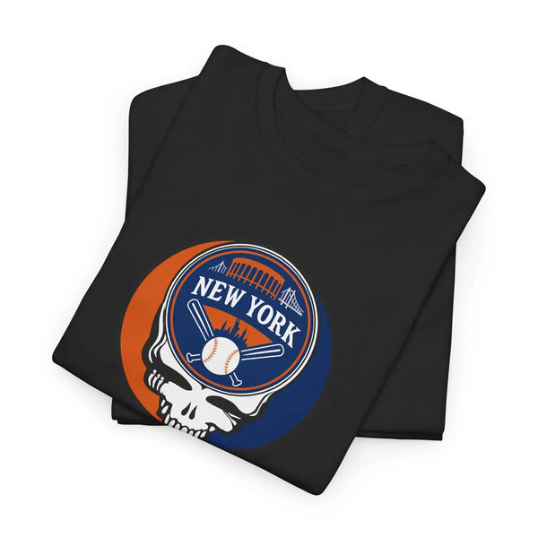 Black T-shirt with round New York Stealie logo graphic at the chest
