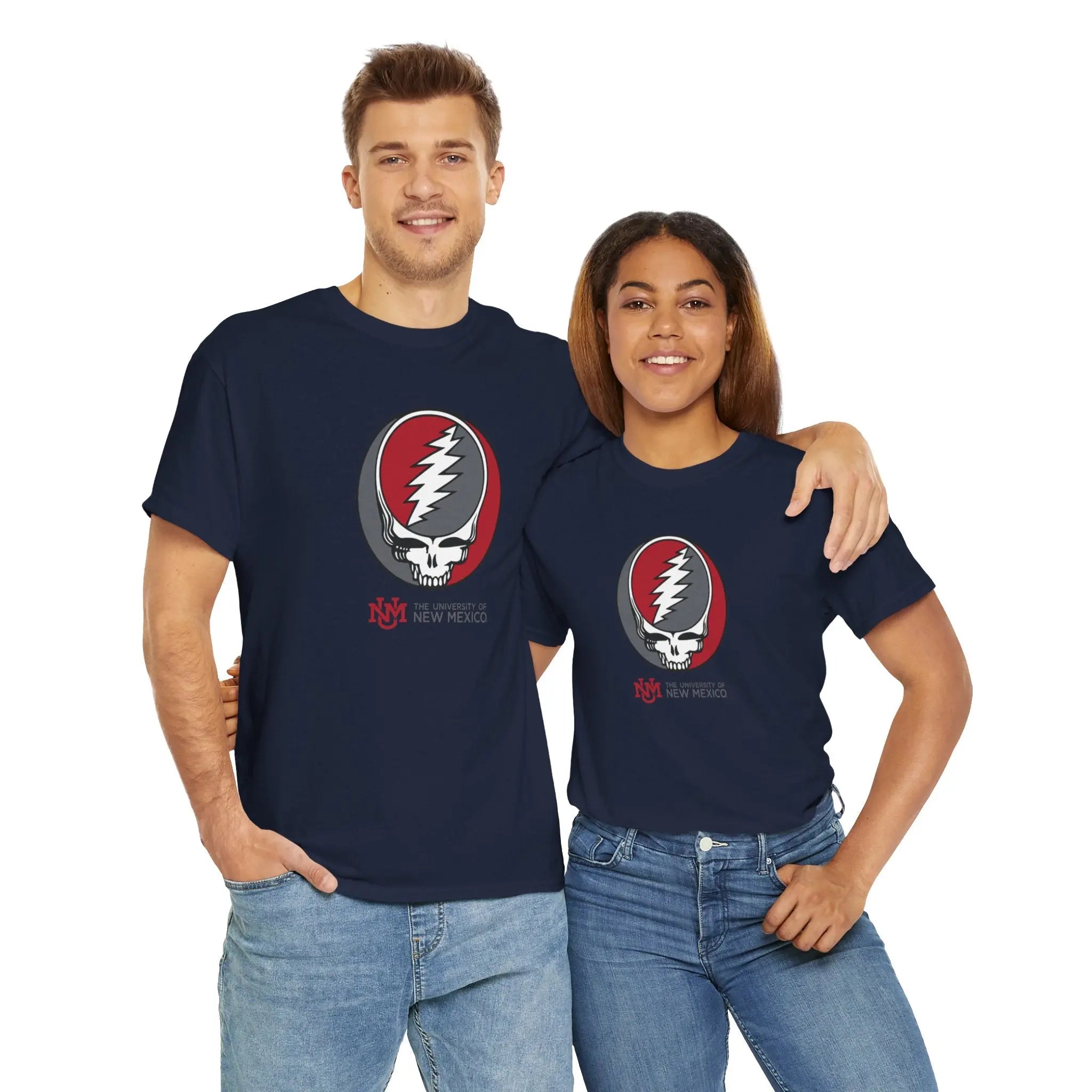 Navy Dead T-shirt with skull lightning graphic on front