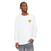 Long-sleeve T-shirt, white, small yellow chest logo