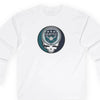 White long-sleeve T-shirt with circular Seattle Stealie skull logo on chest