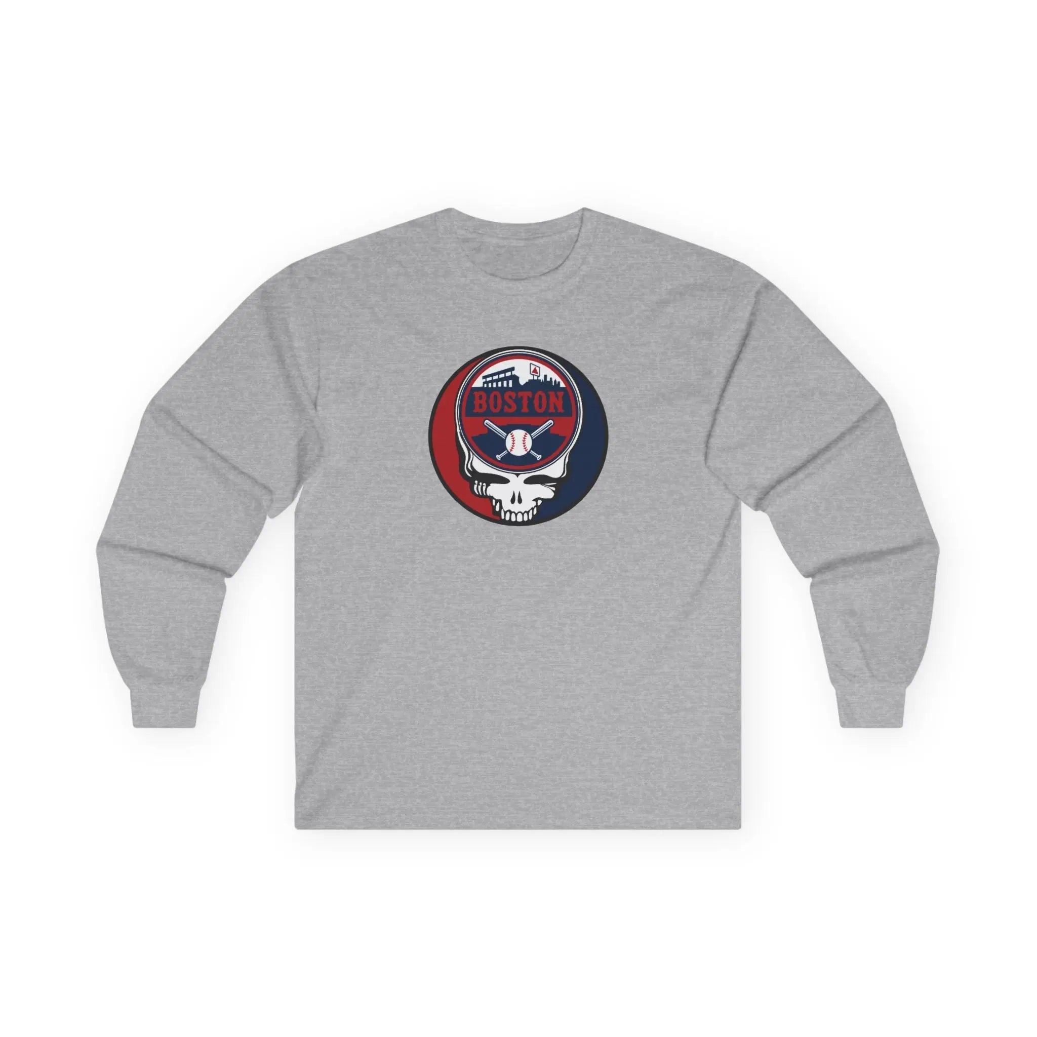 Sport gray long-sleeve T-shirt with centered circular Boston logo
