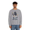 Heather gray crewneck sweatshirt with cartoon graphic and text "Life is dead."