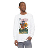 Men's long-sleeve graphic T-shirt in white with Idaho-style mountain print