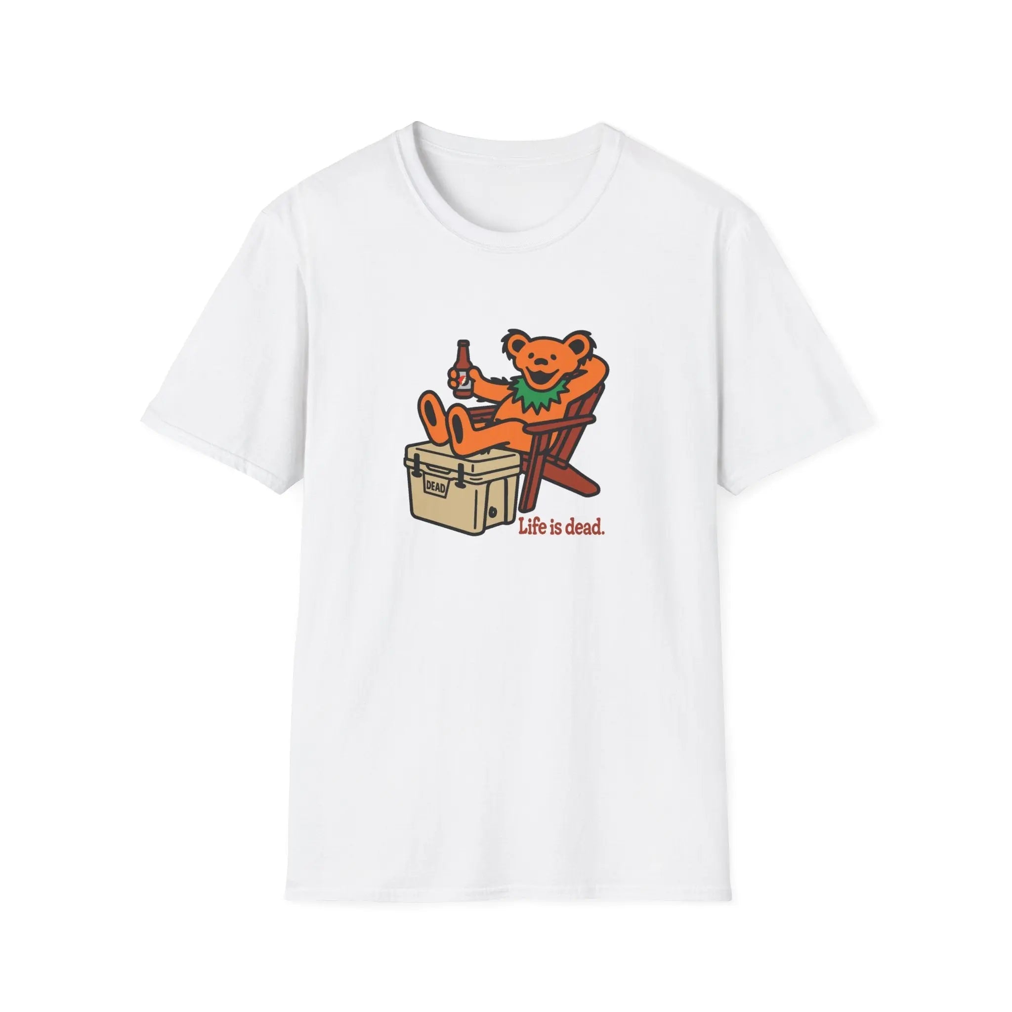 White T-shirt with cartoon bear graphic and 