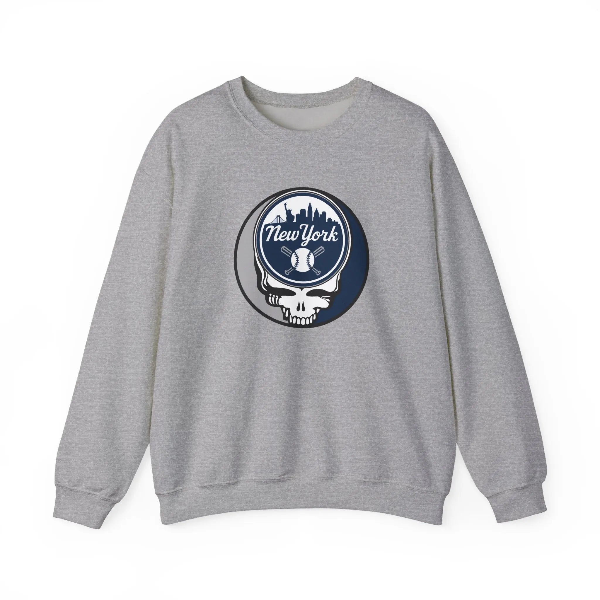 New York Yankees Stealie crewneck sweatshirt, sport grey, front view with circular skull logo