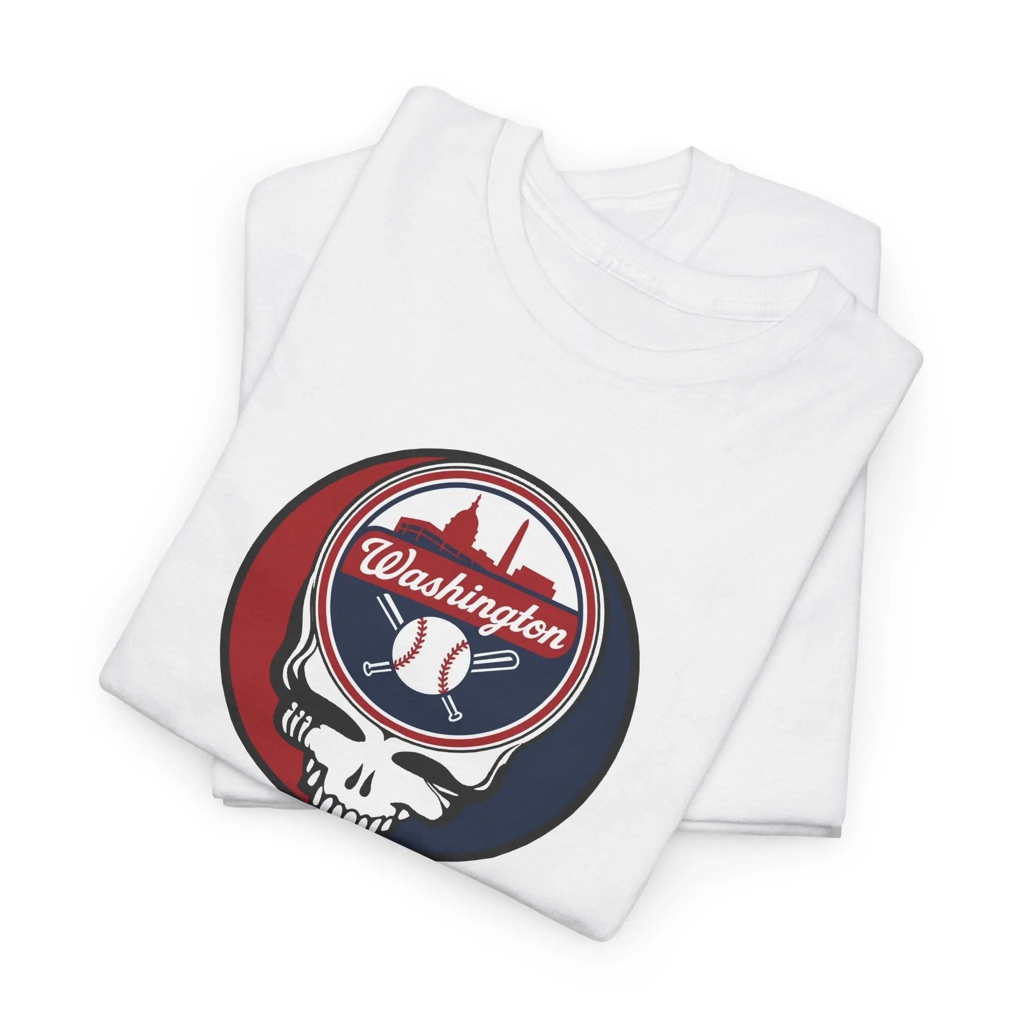 White T-shirt with Washington circular logo graphic and skull details