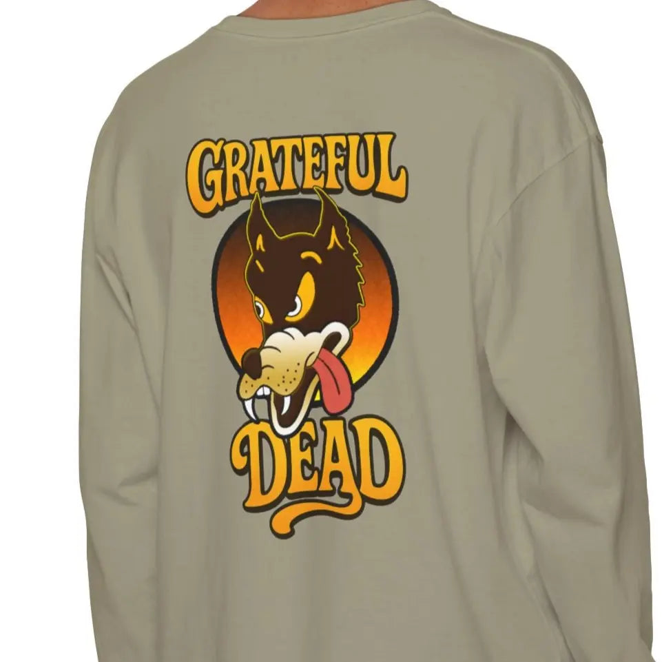 Sandstone long-sleeve shirt with back graphic “GRATEFUL DEAD” cartoon dog face
