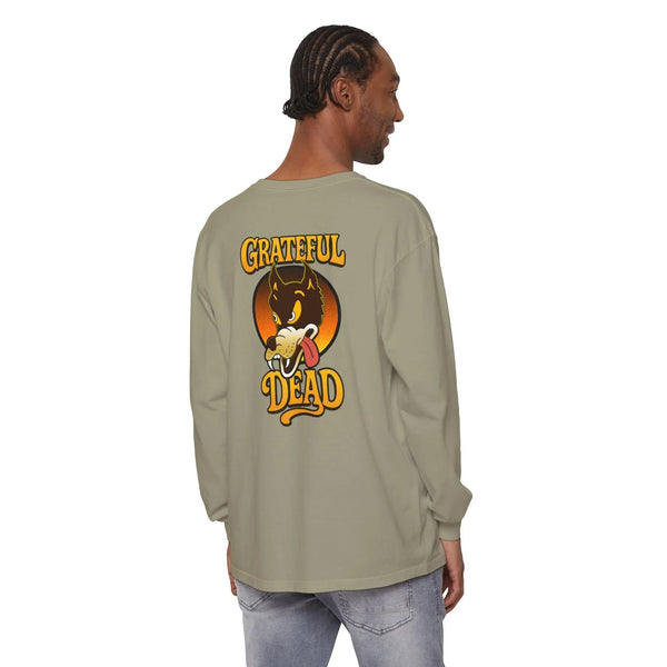 Sandstone long-sleeve two-sided shirt with back “GRATEFUL DEAD” dog graphic