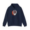 Navy pullover hoodie with front Detroit logo patch and kangaroo pocket