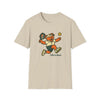Beige crewneck t-shirt with running bear holding pickleball paddle and 'Life is dead.'