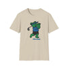 Sand graphic T-shirt, cartoon bear golfing with 'Life is dead.' print