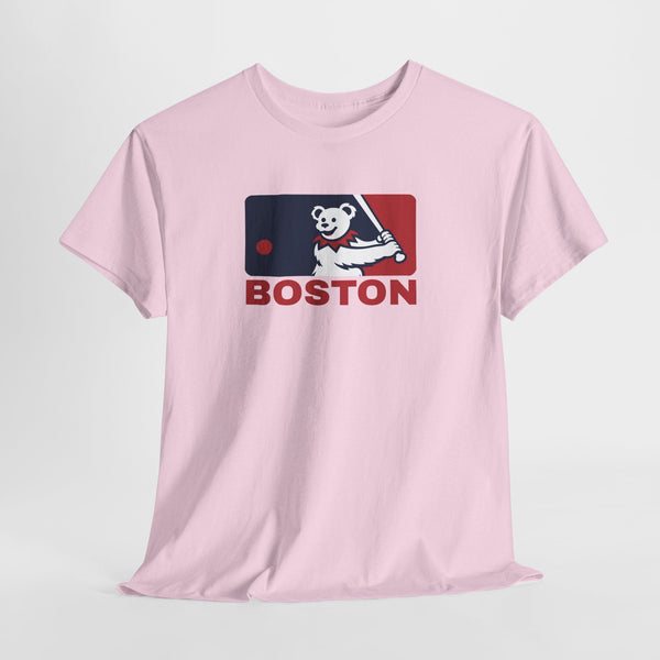 Pink Boston Red Sox T-shirt with Dancing Bear and BOSTON logo graphic