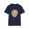 Navy crewneck T-shirt with patriotic bearded skull graphic, "Life is dead"