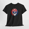 Black crewneck T-shirt with circular Philadelphia team logo graphic on front.