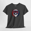 Dark gray T-shirt with circular Boston logo skull and baseball print