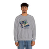 Sport grey crewneck sweatshirt with colorful cartoon vehicle graphic on chest