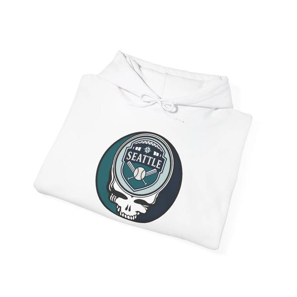White Seattle Mariners Stealie hoodie with front circular logo graphic