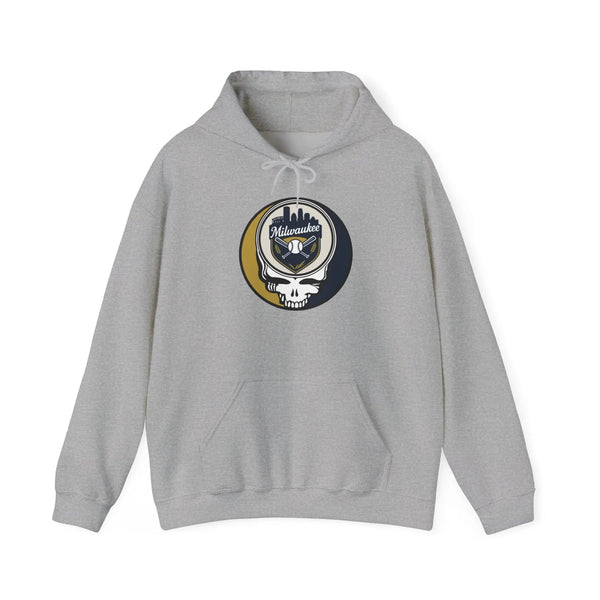Light gray hoodie with Milwaukee Brewers Stealie logo and front kangaroo pocket