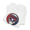 White T-shirt with circular Boston logo skull and baseball graphic