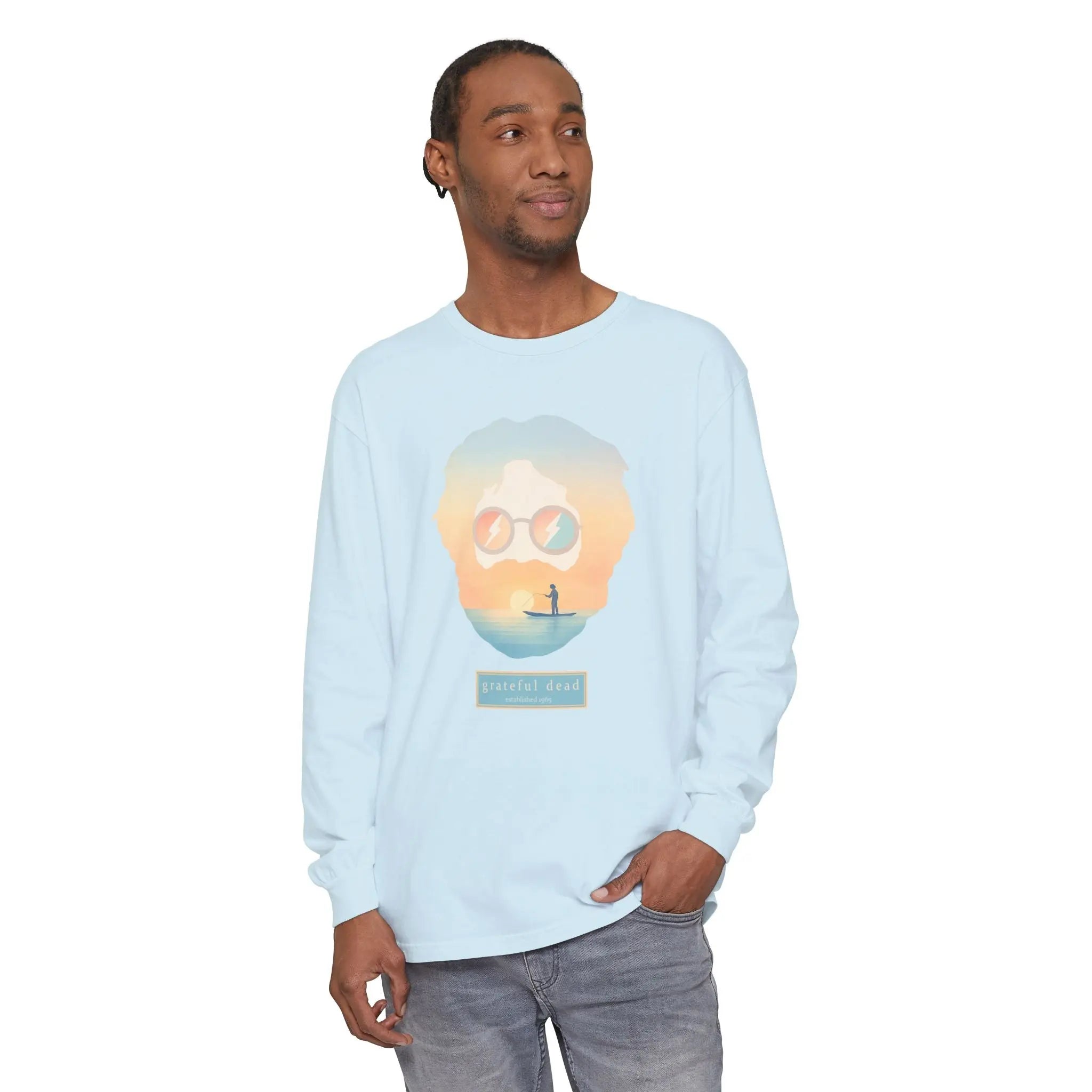 Chambray long-sleeve T-shirt with chest graphic