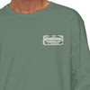 Green long-sleeve T-shirt with small front logo patch