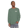 Green garment-dyed long-sleeve T-shirt with small front logo patch