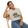 Sand graphic T-shirt with golf-cart cartoon and “Life is dead” front print