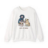 White crewneck sweatshirt with cartoon front graphic