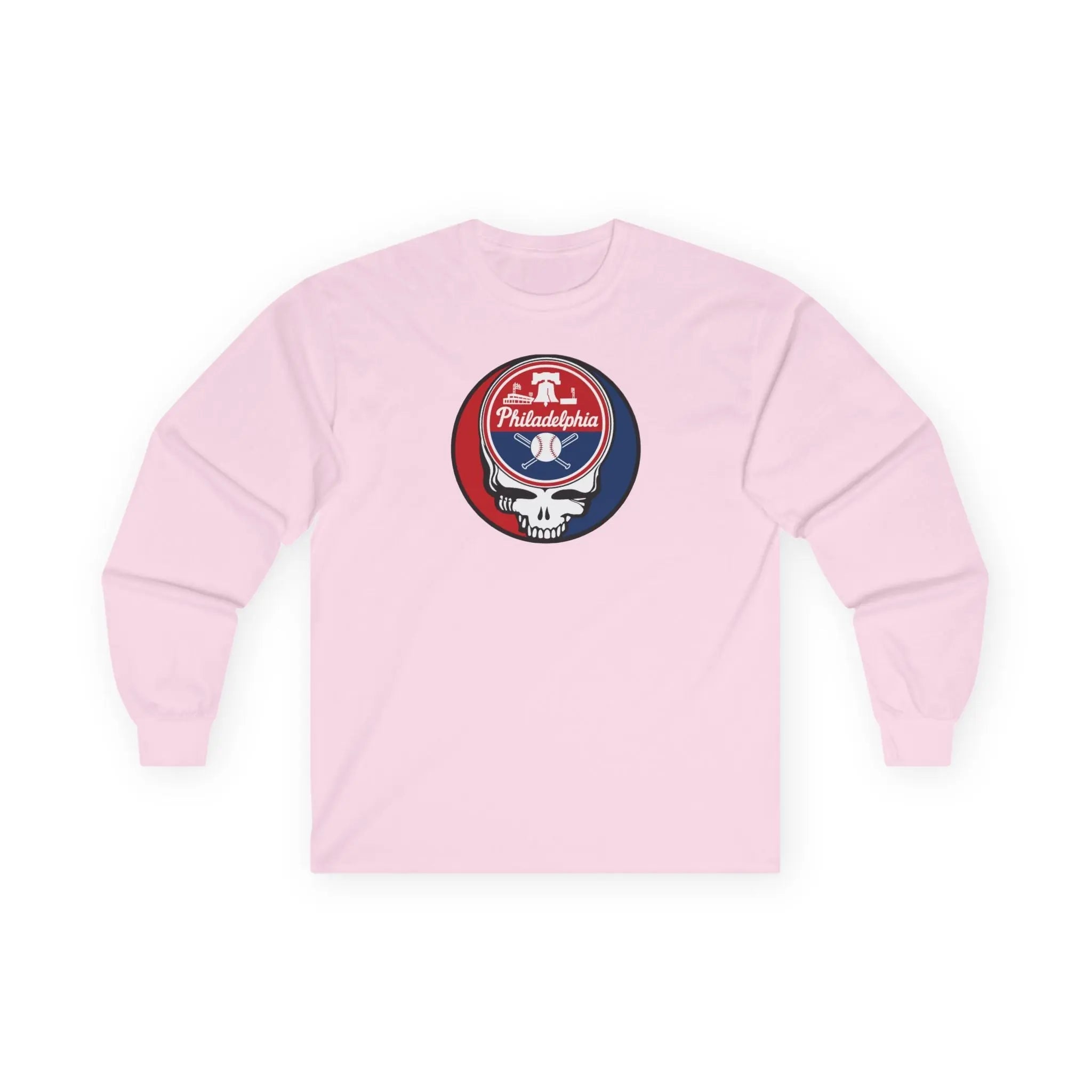 Light pink long sleeve t-shirt with Philadelphia Stealie logo on front chest