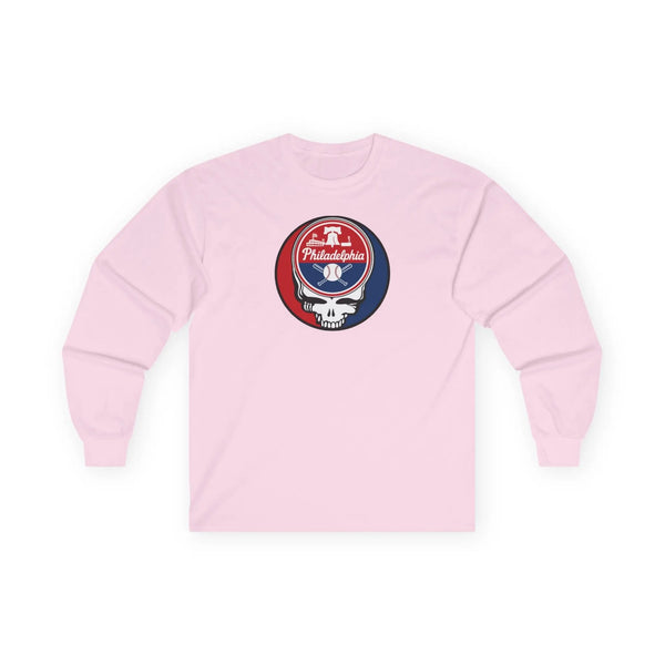 Light pink long sleeve t-shirt with Philadelphia Stealie logo on front chest