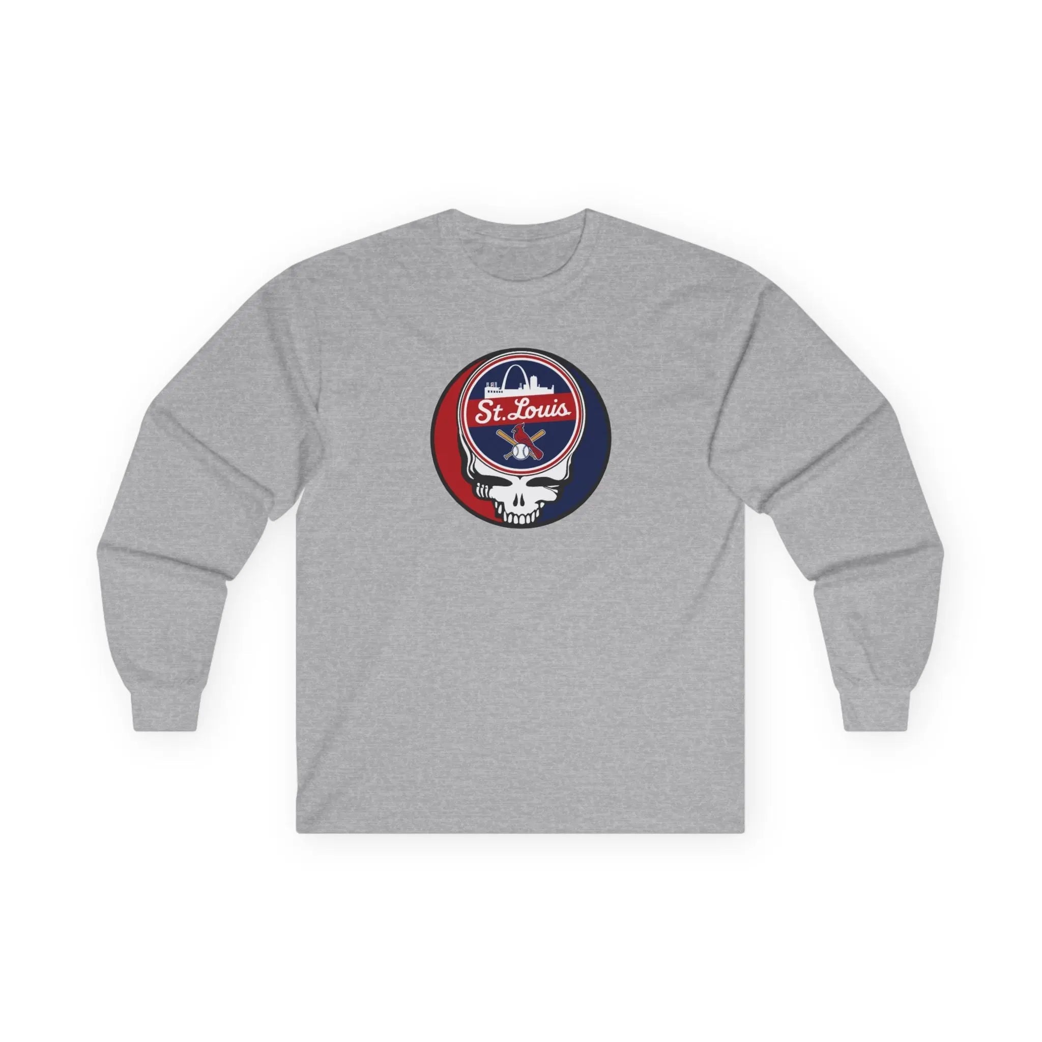 Sport grey long-sleeve T-shirt with St. Louis circular logo graphic on chest