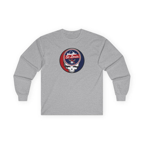 Sport grey long-sleeve T-shirt with St. Louis circular logo graphic on chest