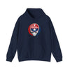 Navy blue hoodie with front pouch pocket and circular Philadelphia team logo