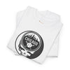 White Chicago Stealie skull T-shirt with circular Chicago logo graphic on chest