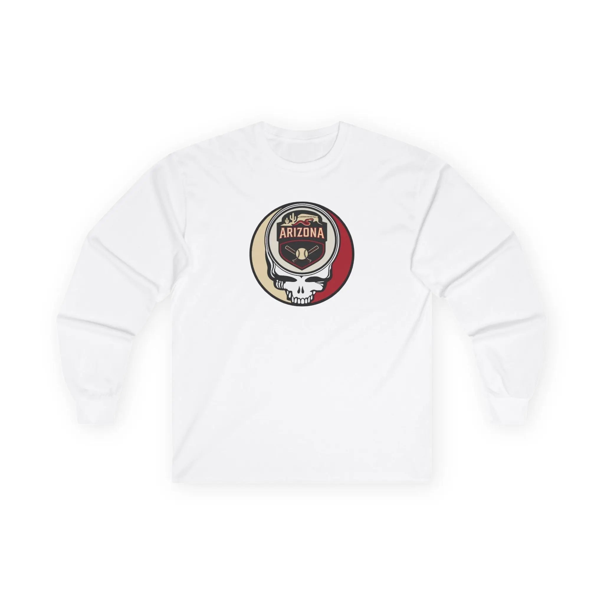 White long sleeve T-shirt with circular Arizona Diamondbacks Stealie skull crest