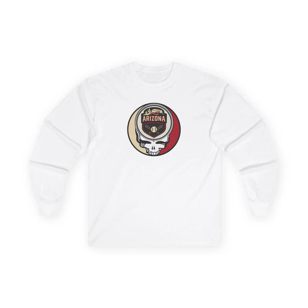 White long sleeve T-shirt with circular Arizona Diamondbacks Stealie skull crest