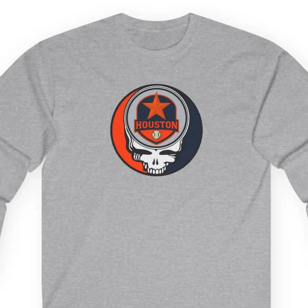 Sport grey Houston Astros long-sleeve T-shirt with Stealie-style skull logo
