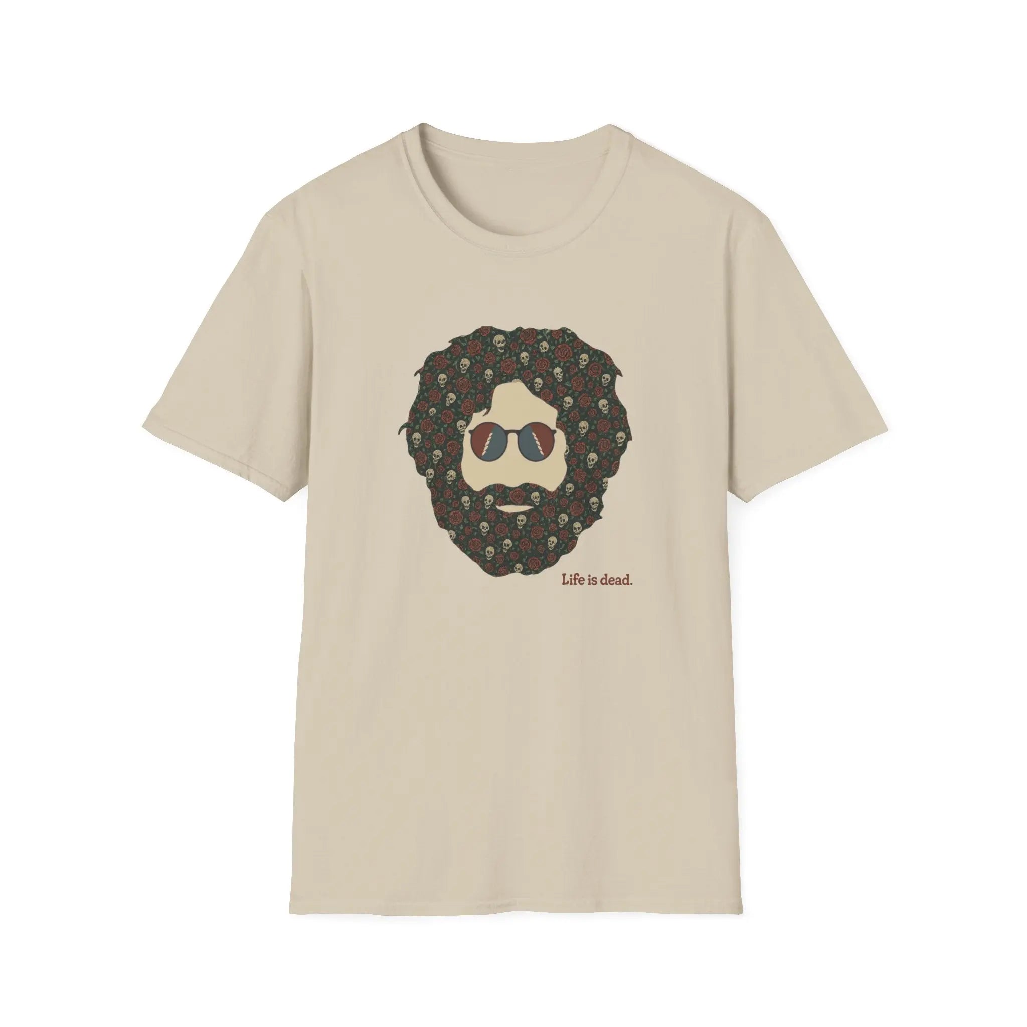 Sand crewneck T-shirt with bearded skull graphic front print