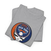 Light gray T-shirt with circular New York Mets logo skull graphic on chest