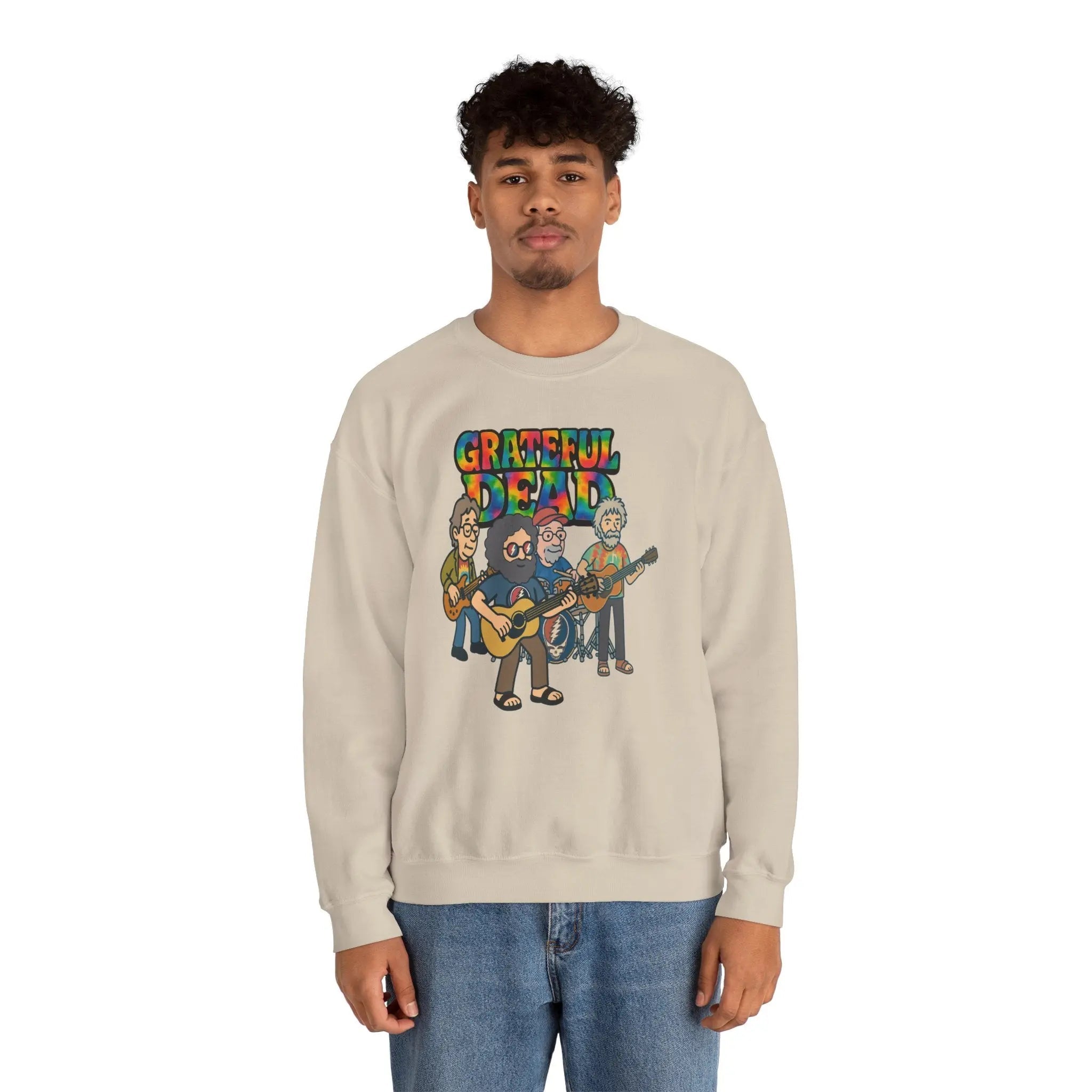 Light sand crewneck sweatshirt with Grateful Dead band graphic on the chest