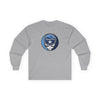 Long-sleeve T-shirt in heather gray with Tampa Bay logo patch graphic on back.