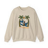 Sand crewneck sweatshirt with front bear among palm trees graphic