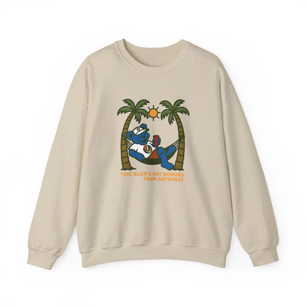 Sand crewneck sweatshirt with front bear among palm trees graphic
