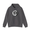 Dark gray hoodie with hood drawstrings and round Chicago emblem logo on chest