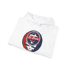 White folded pullover hoodie with front pouch pocket and drawstring, Cardinals logo patch