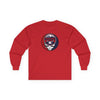 Red long-sleeve T-shirt with centered circular Boston logo